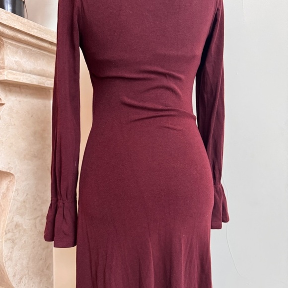 OGL Ruby Dark Red Scoop Neck Long Sleeve Ruffle Wrist Womens Size M Brami Midi - Picture 6 of 13